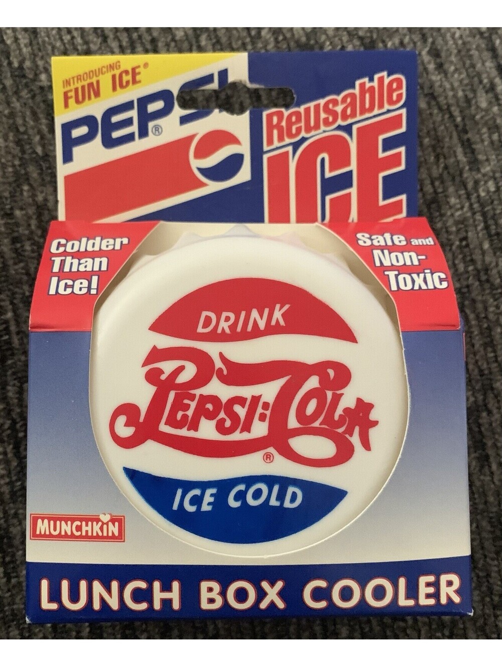 VTG Pepsi Munchkin Ice Reusable Lunch Box Cooler Round Bottle Cap Ice Pack 3.5''